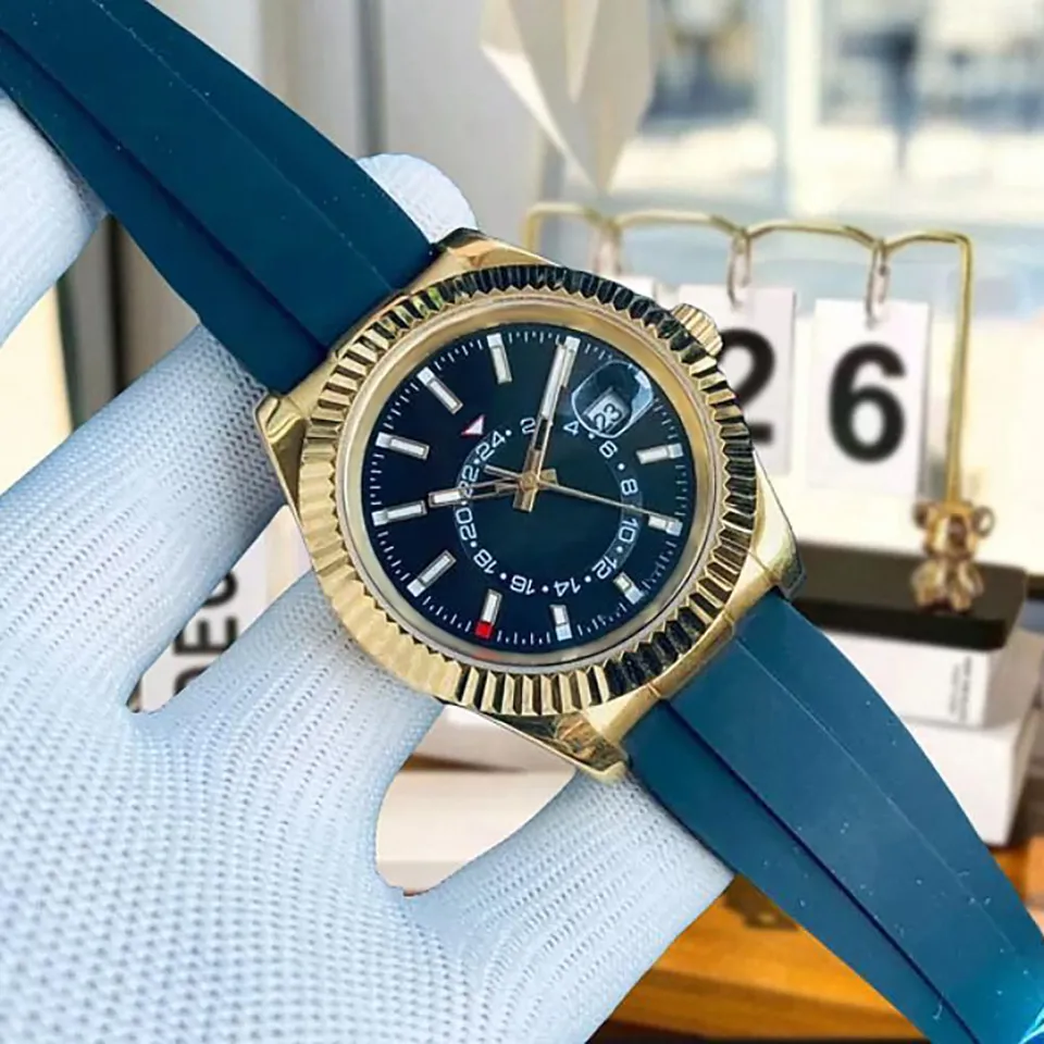 Men 40MM stainless steel rubber strap Gold watch sapphire waterproof watch Orologio Uomo