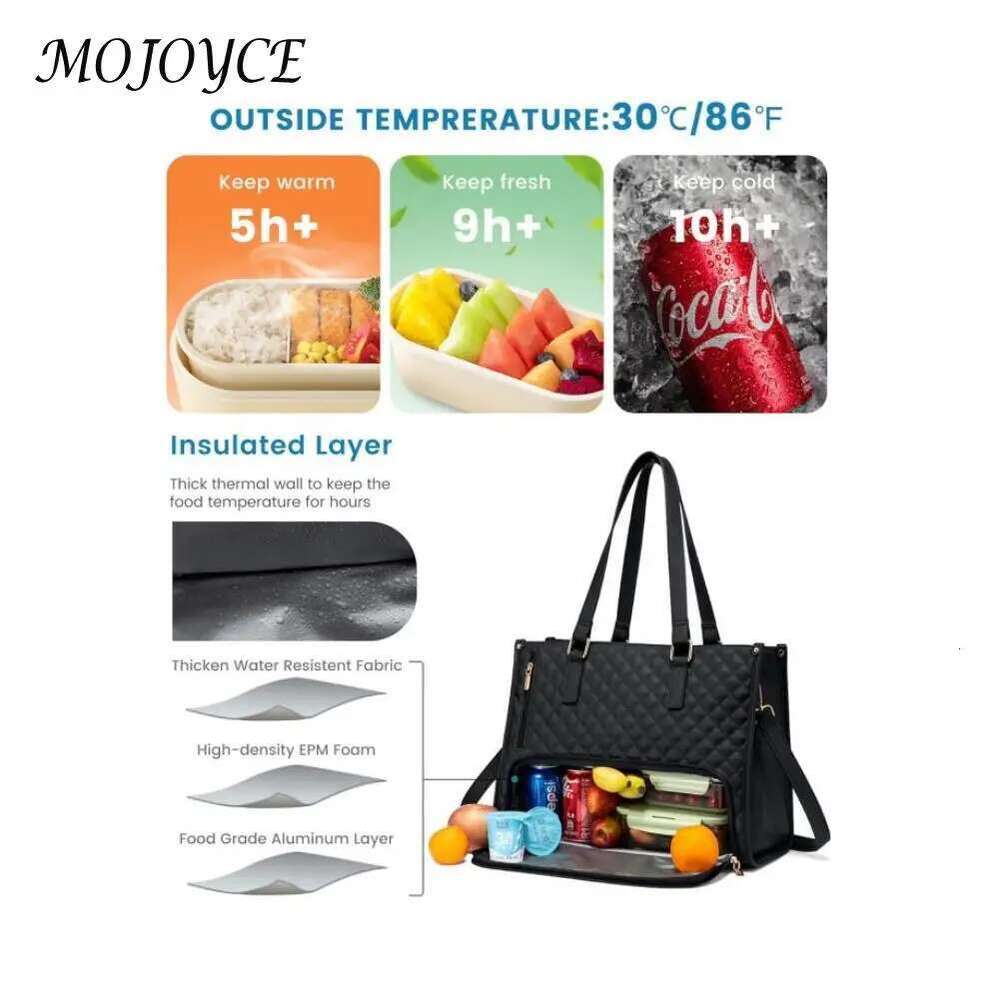 2-In-1 Tote 15.6 Inch Laptop With Insulated Lunch Compartment Multipurpose Large Capacity Shoulder Bag For Office