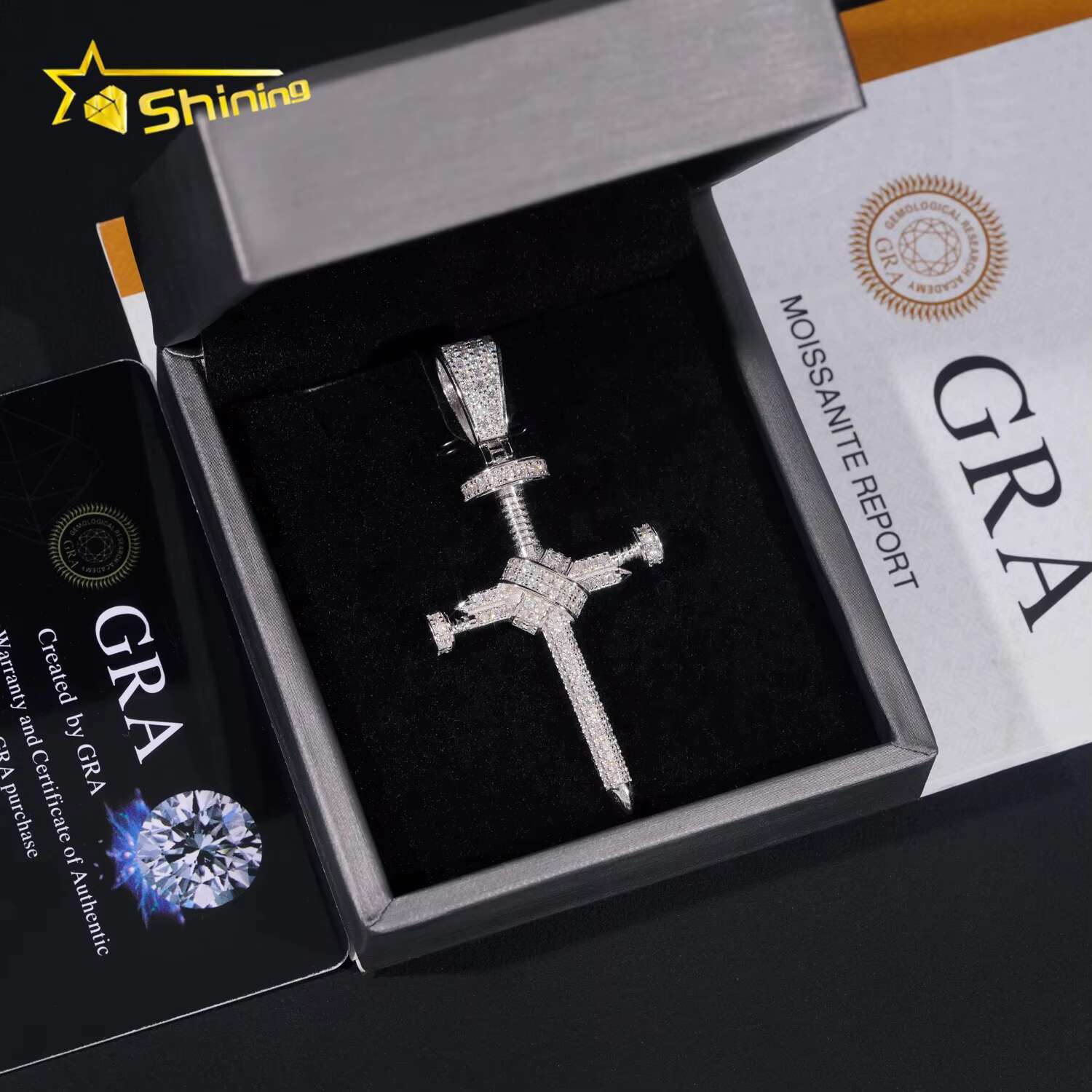 Pass Diamond Tester 925 Silver High Quality Iced Out Hip Hop VVS Moissanite Cross Pendant for Tennis Chain