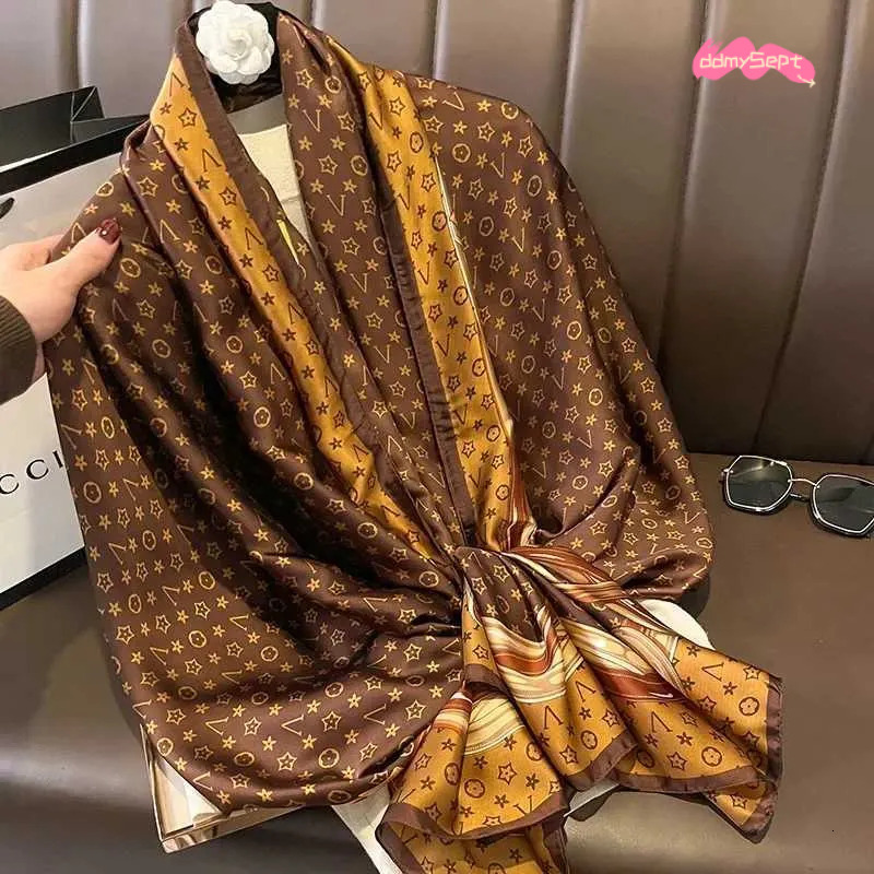 180X86CM New Popular Print Bandannas Silk Scarves Four Seasons Satin Beach Sun protection Towel Fashion Flower Long ShawlsL251020 ddmysept - view 6