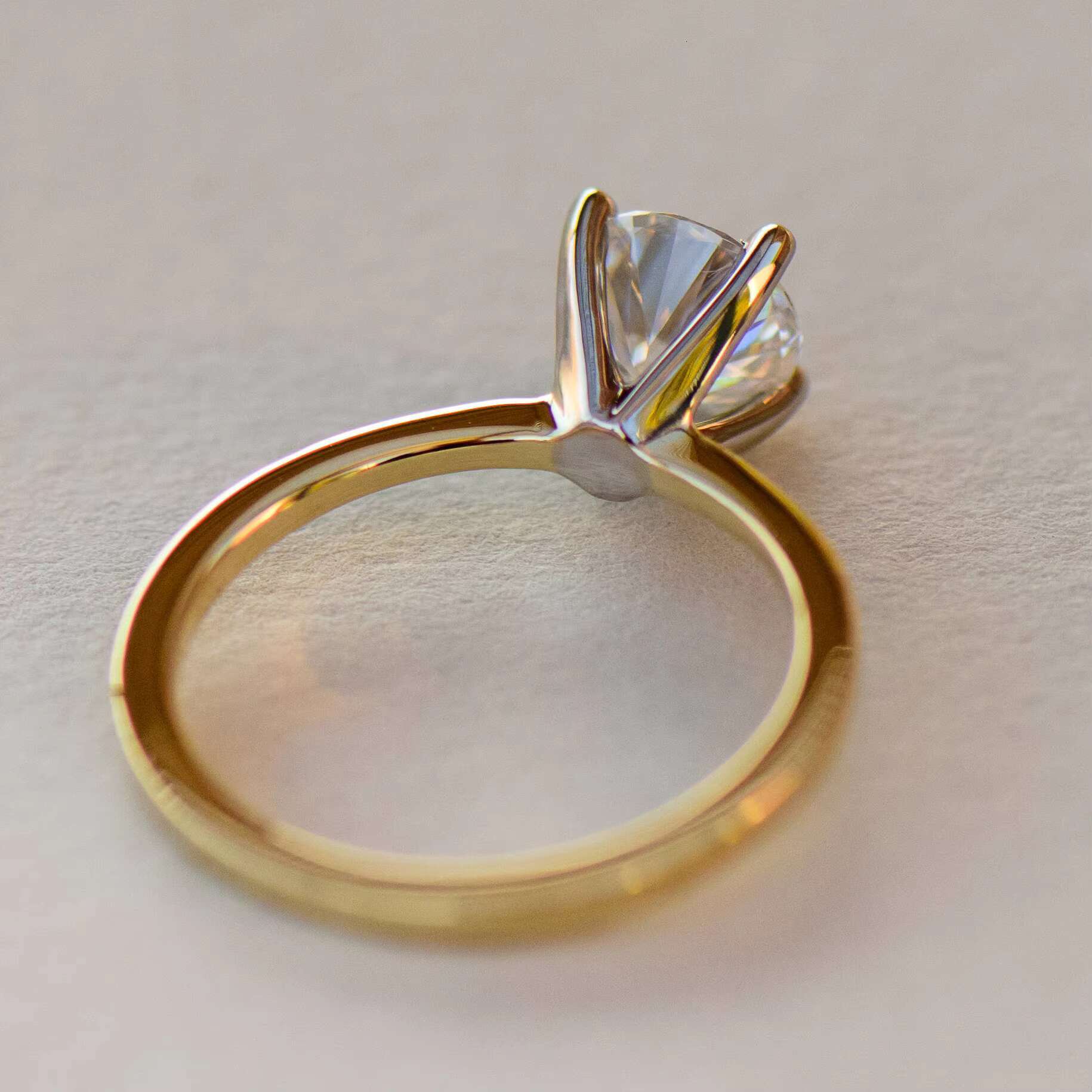 Two Toned Diamond Solitaire Ring 14k 18k Solid Gold or Platinum Lab Grown Diamond Ring