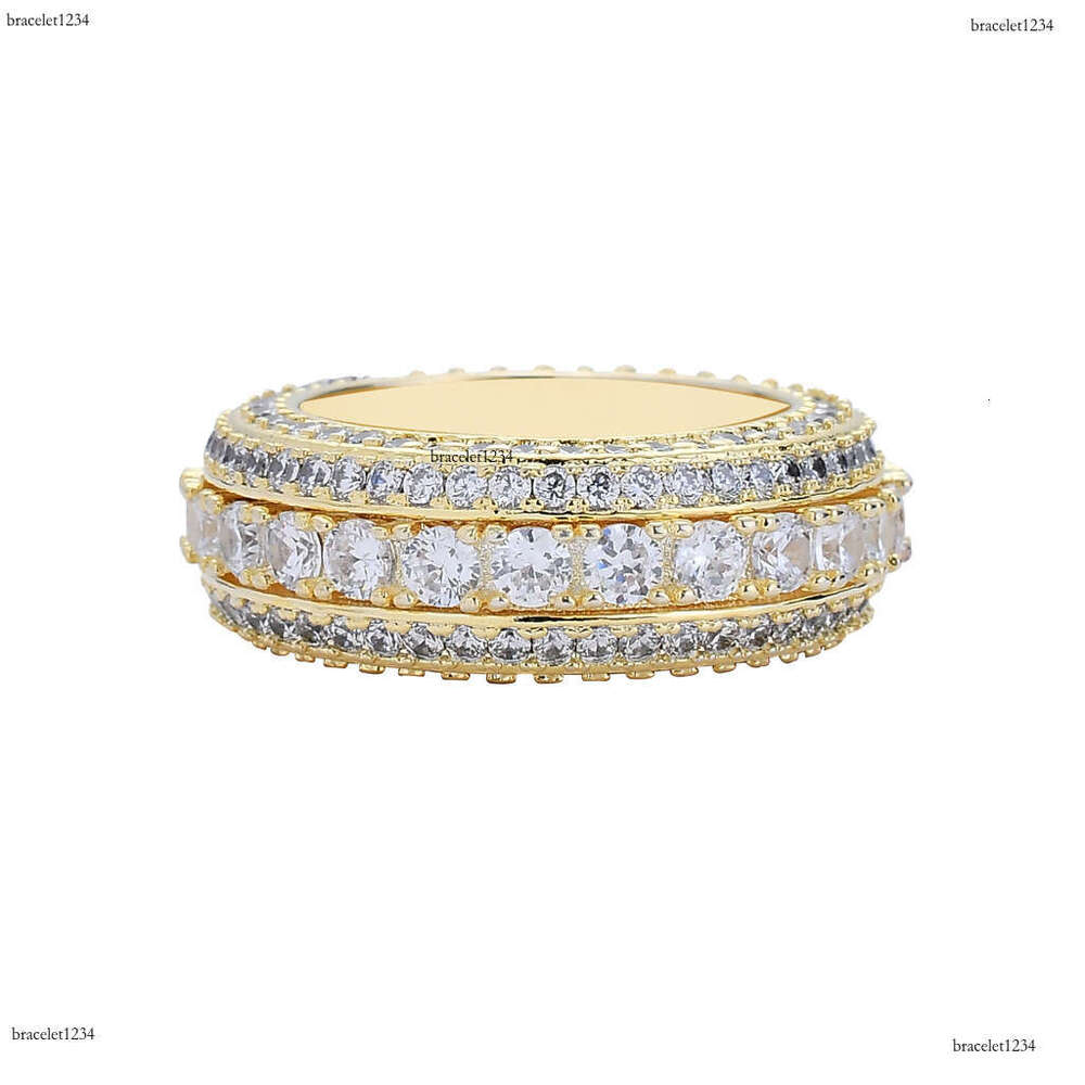 Luxury designer five rows of ice out VVS Moissanite rings for men and women Spinning Hip Hop rings with free shipping