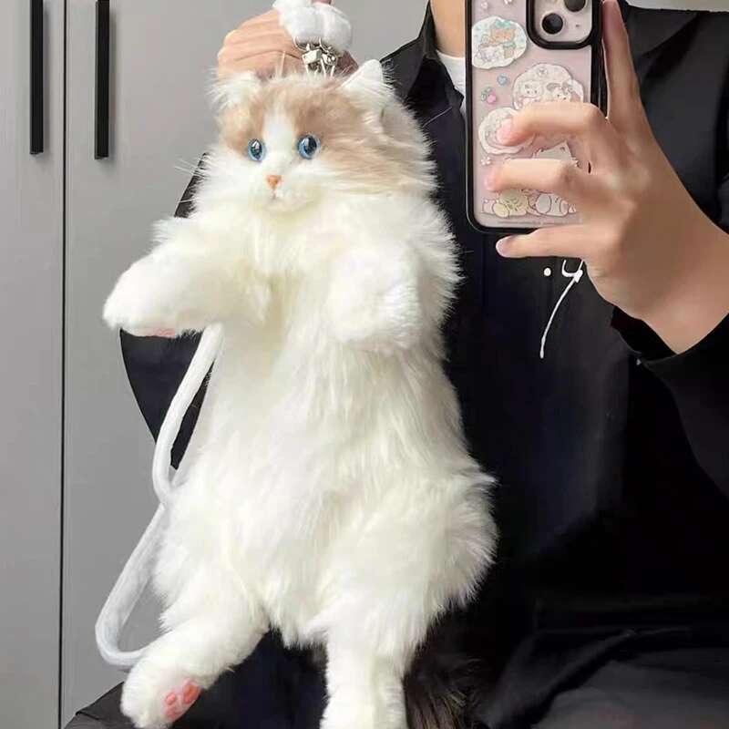 Plush Kitten Backpack For Boys Girls Kids Children Schoolbag Cute Cartoon School Bags Kindergarten Preschool Birthday Gifts