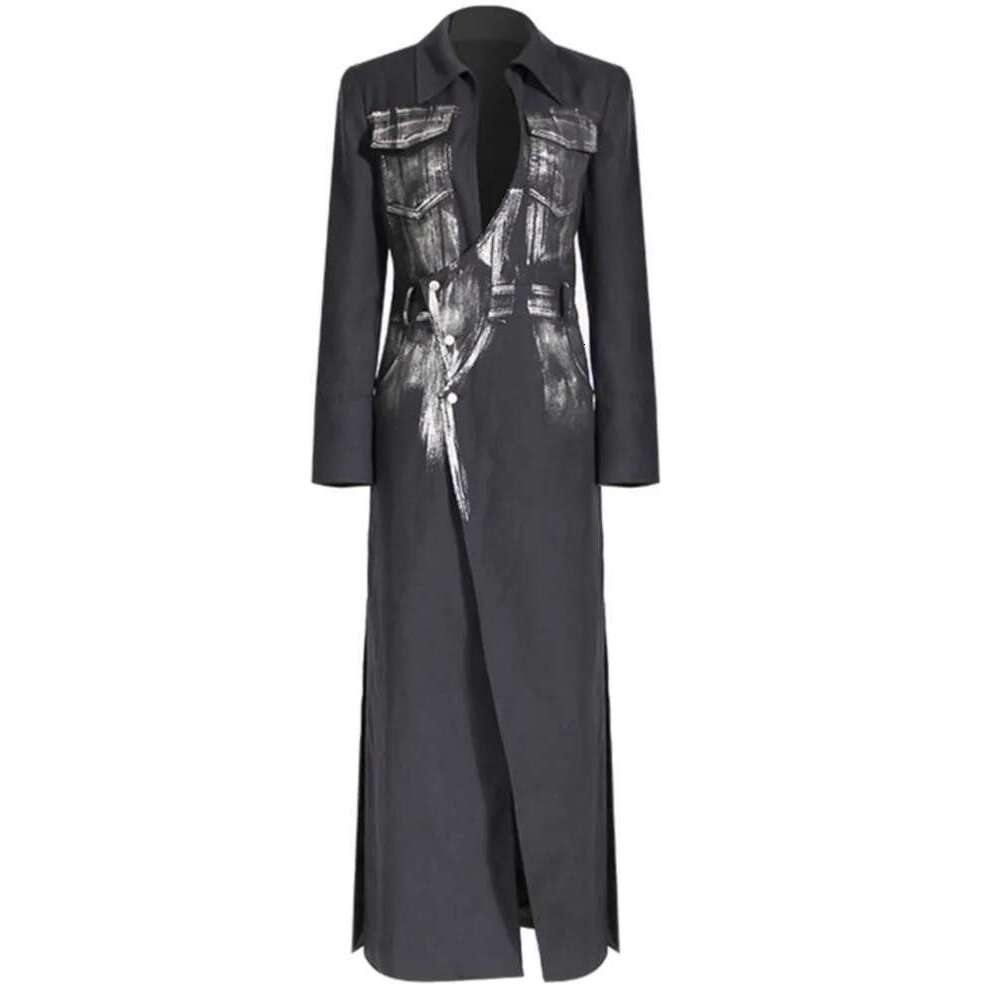 Bjtzirregular Design Sense Lapel Tie With Halo Dyed Trench Coat Female 2025 Spring New Artist Style Waist Long Suit Jacket
