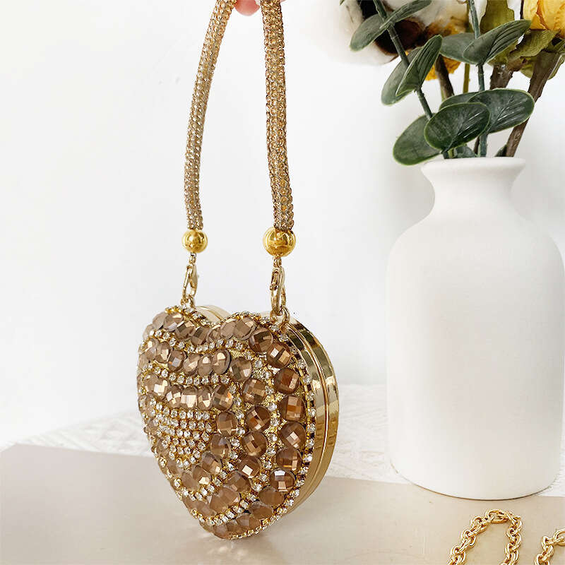 Change Small Chain With Diamond Glass Stone Mini Peach Heart Banquet Bag For Women