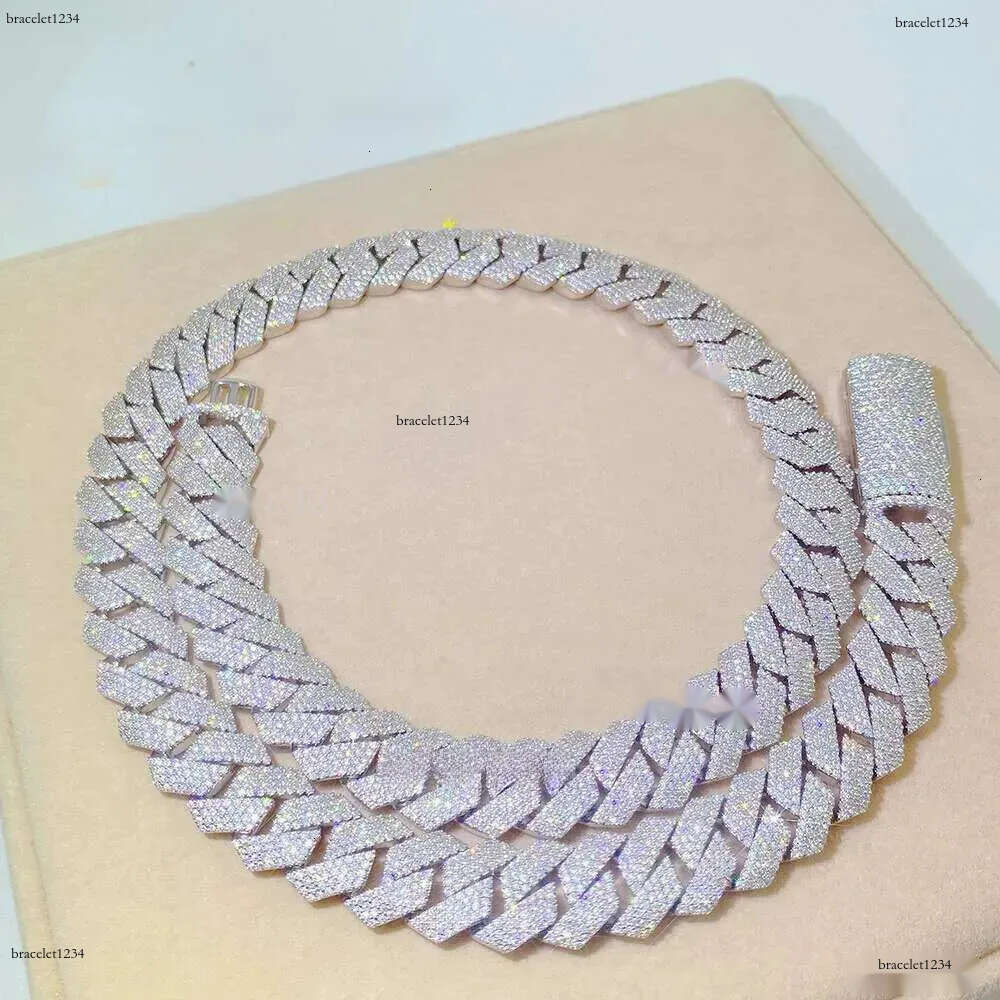 Passed Vvs Test Hip Hop Jewelry Necklace 15mm GRA Ice Out Moissanite Dia Cuban Chain Popular with Rappers