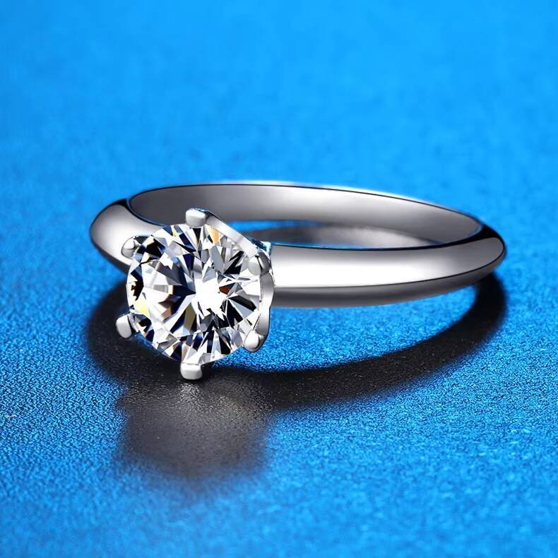 Classic 50Cent 1/2CT Womens Engagement Wedding Ring S925 Sterling Silver with Moissanite Diamond Ring with GRA Certificate
