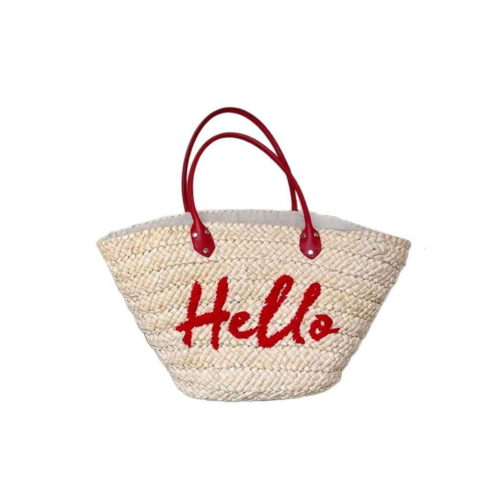 Ins Style Resort Beach Bag Korean Dongdaemun High Ding HELLO Letter Single Shoulder Straw Woven Large Capacity Seaside Vacation Beach Tote Bag KQ