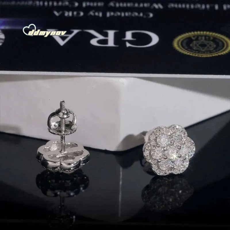 Elegant Dazzg Trendy wer 10MM Moissanite Dia Ear Studs For Men Women 925 silver Hip Hop Jewelry Fine Earrings ddmynov