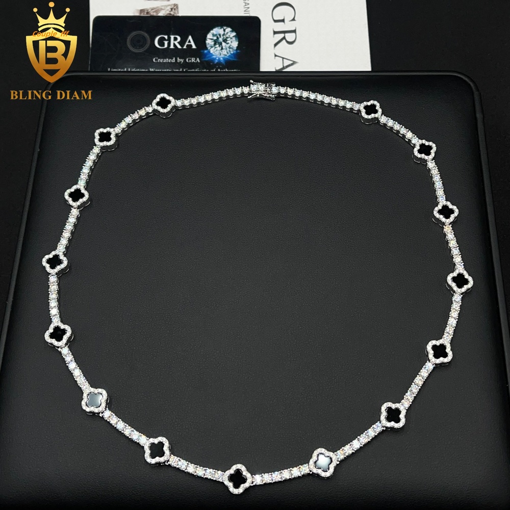 Small Black Clover 3mm New Design 925 Silver VVS Moissanite Pass Diamond Tester Tennis Bracelet Necklace