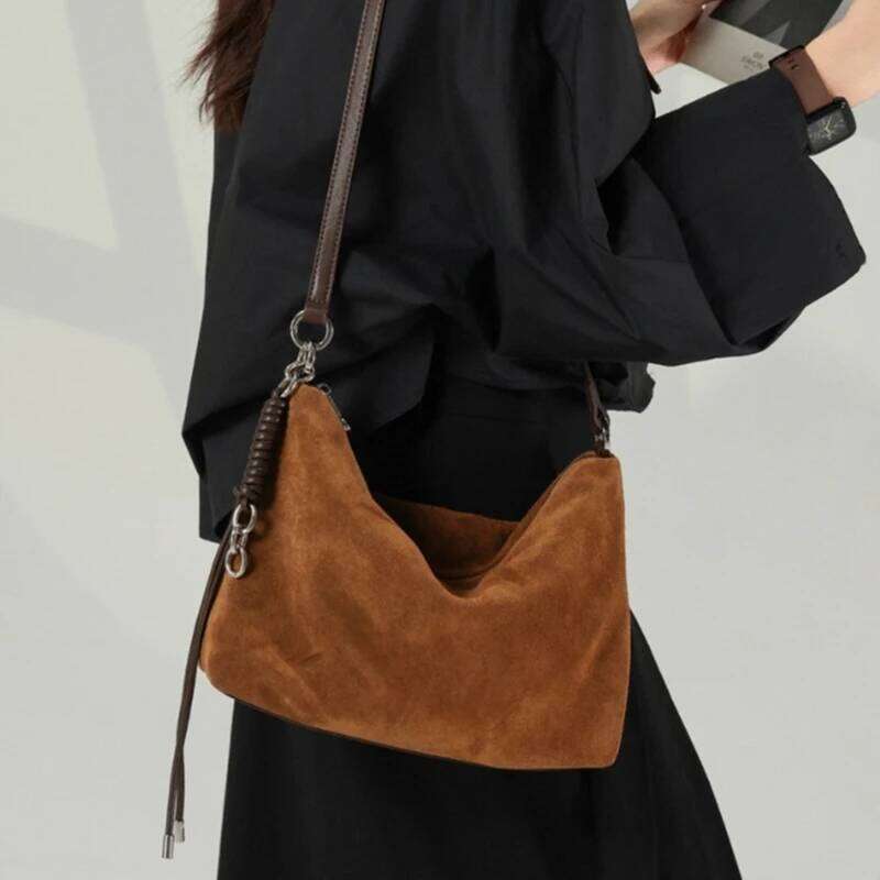 Luxury Bag Designer Burminsa Cowhide Suede Genuine Leather Hobo Shoulder Bags For Women Designer Matte Work Crossbody Ladies Handbags
