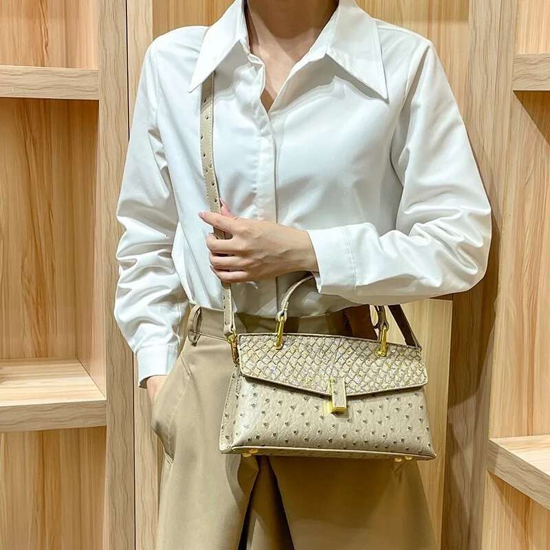 Niche Ostrich Pattern Handheld Tote New Lock Fashion Cross Border Single Shoulder Crossbody Women's Bag