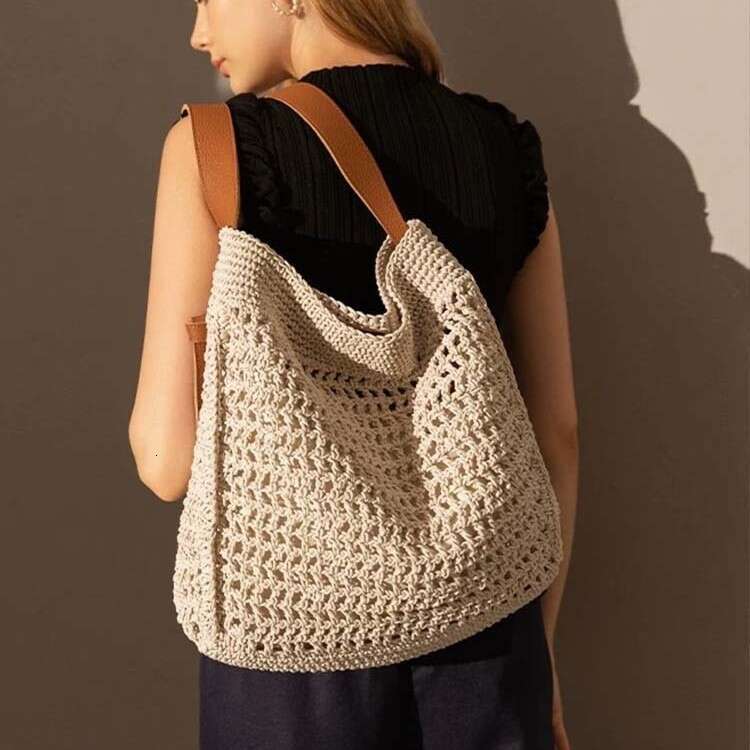 Ins Style Resort Beach Bag Four Yuan Capacity Rope Woven Hollow Tote Beach Vacation Large Bag Single Shoulder Crossbody Bag KQ