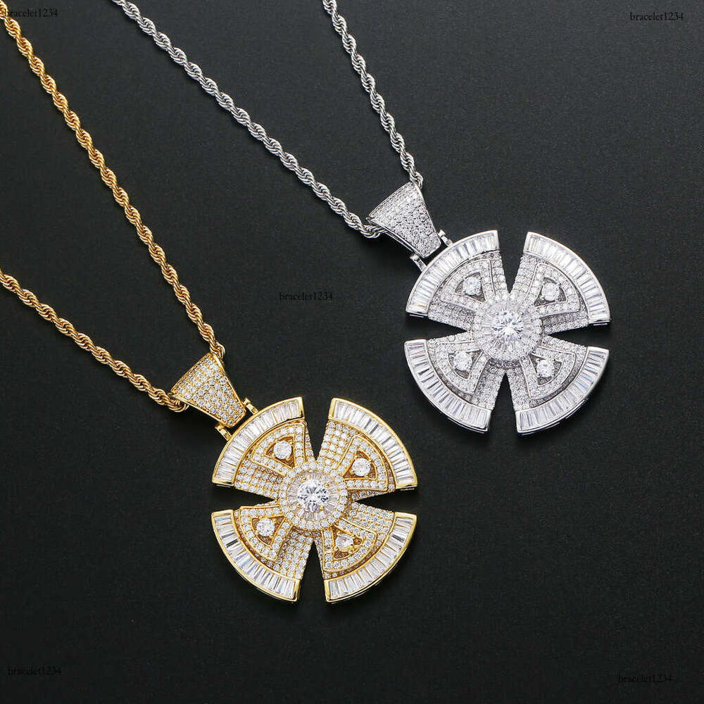 Luxury designer's new rotating windmill pendant, sterling silver, ice encrusted out VVS Moissanite men and women's hip hop necklace Free del