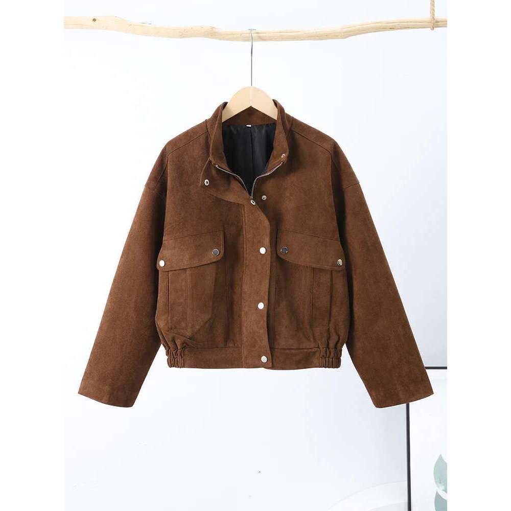 Designer Clothes Women's Spring Suede Jacket Vintage Laple Zipper Button Pockets Full Sleeve Female Jackets 2025 New Fashion Chic Lady Outwears