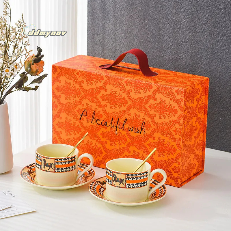European Style Bone China Coffee Cup and Saucer Set - Elegant Afternoon Tea Gift Box ddmynov