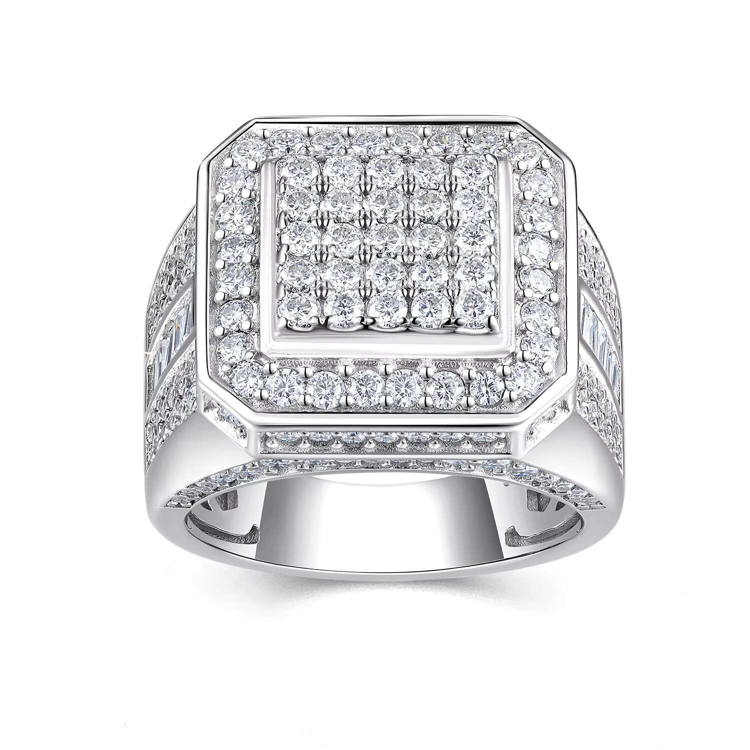 Full Ice Out Square Moissanite Ring S925 Sterling Silver 18K Gold Plated Mens Hip Hop Jewelry