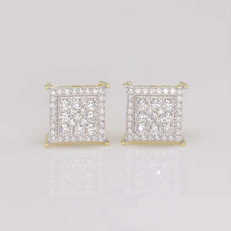 LUCK Hiphop Personalized Fashion Moissanite Diamond Stud Earrings Creative Square Round Shape Moissanites Earrings Hip Hop