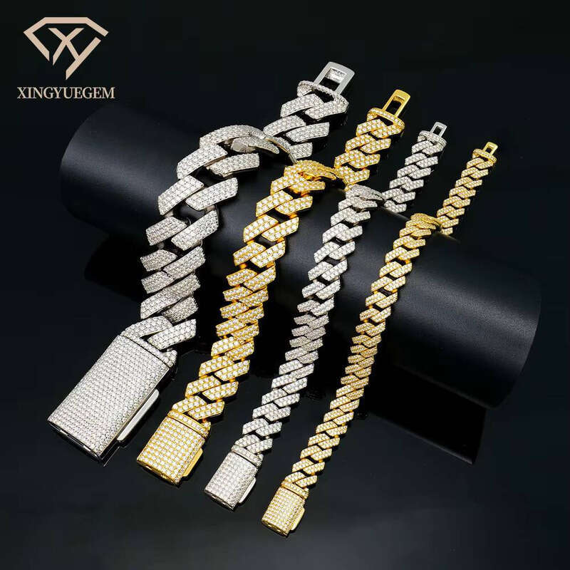 Miami Sier 8mm 10mm 12mm 14mm 18mm 20mm Sharp Angle Style Cuban Chain Iced Out Mossanite Moissanite Men's Bracelet