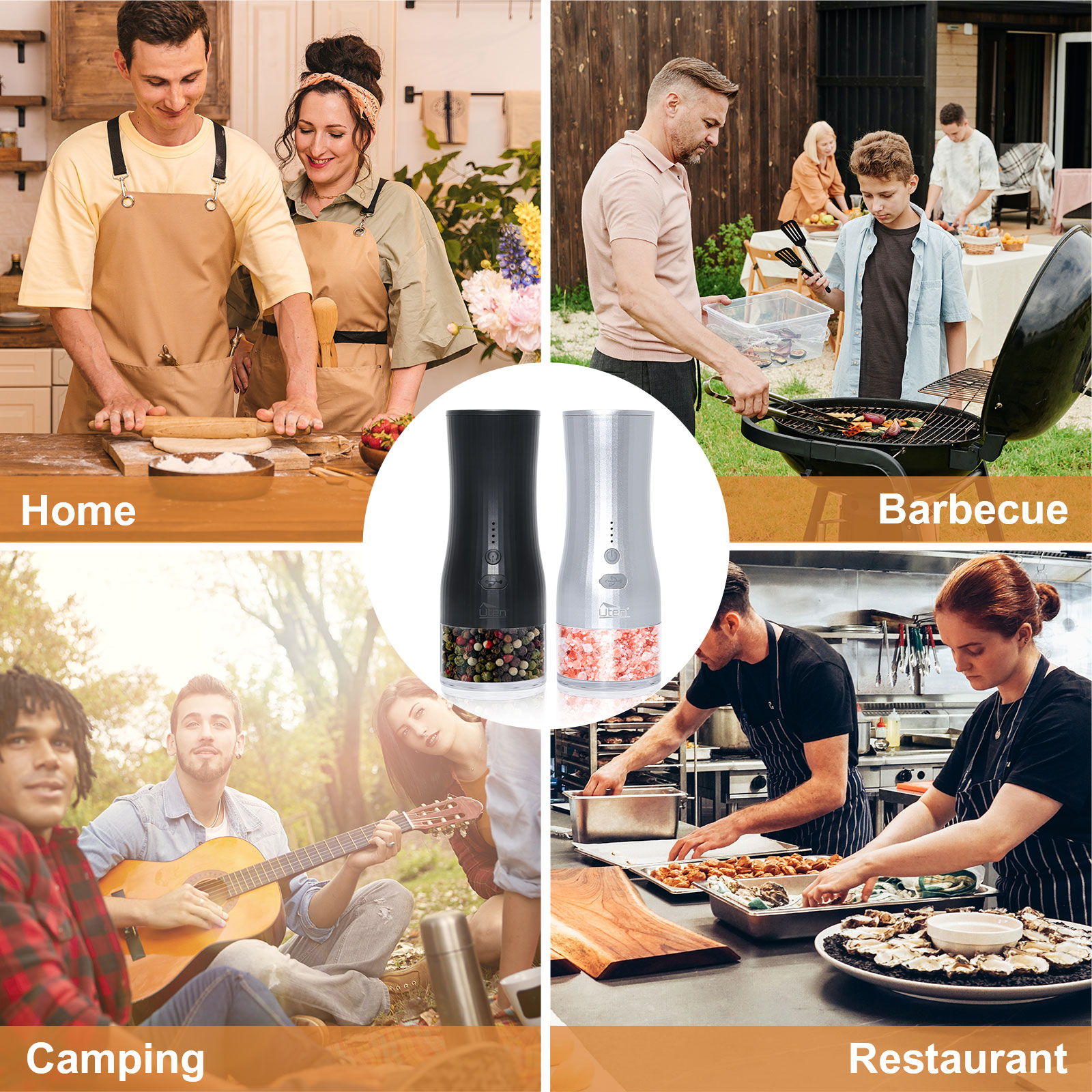 Salt & Pepper Grinder Set (Silver & Black) - Adjustable Ceramic Spice Mill with Humidity-Proof Tech