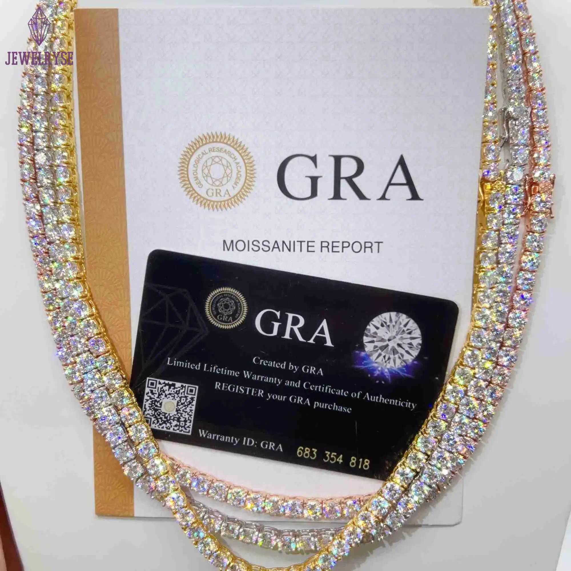 Good Price Gra Certified Vvs Moissanite Sterg Sier Solid Gold Tennis Chain