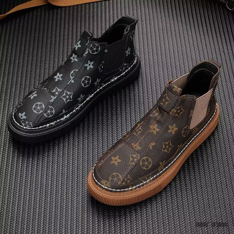 Free shipping men's casual Korean-style printed sports casual shoes soft thick-soled high-top invisible height-increasing fashionable and versatile for daily wear