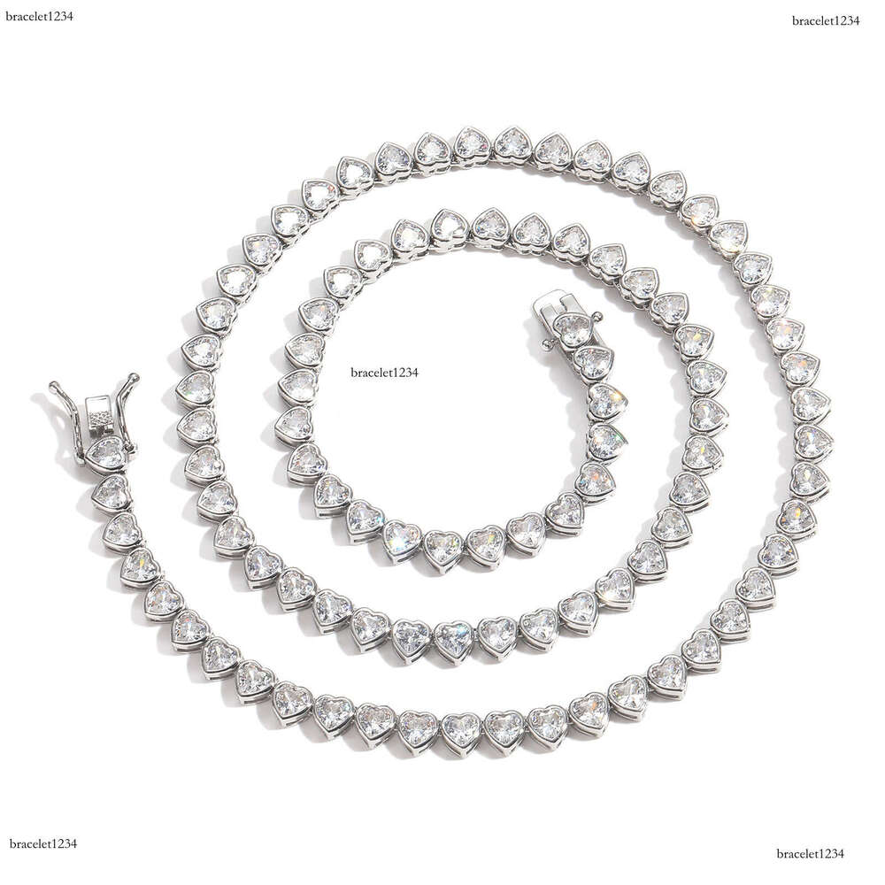 Luxury Hip Hop Ice out VVS Moissanite 4mm heart-shaped tennis chain Necklace bracelet for men and women Free delivery
