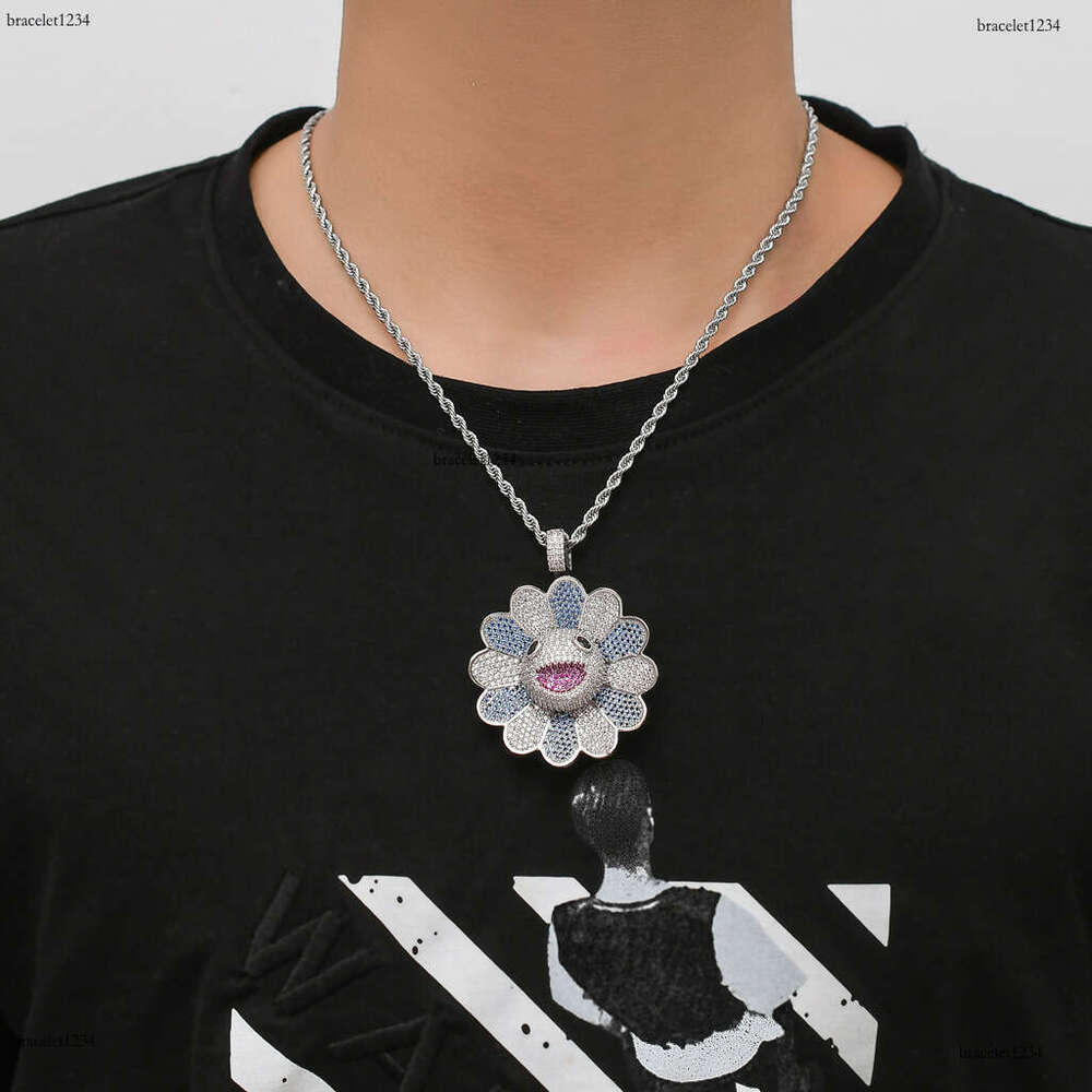 Luxury Designer Rainbow Water Necklace Miniature Inset Sterling Silver Ice Out VVS Moissanite Hip Hop Full Diameter Rotating Pendant FREE shipping