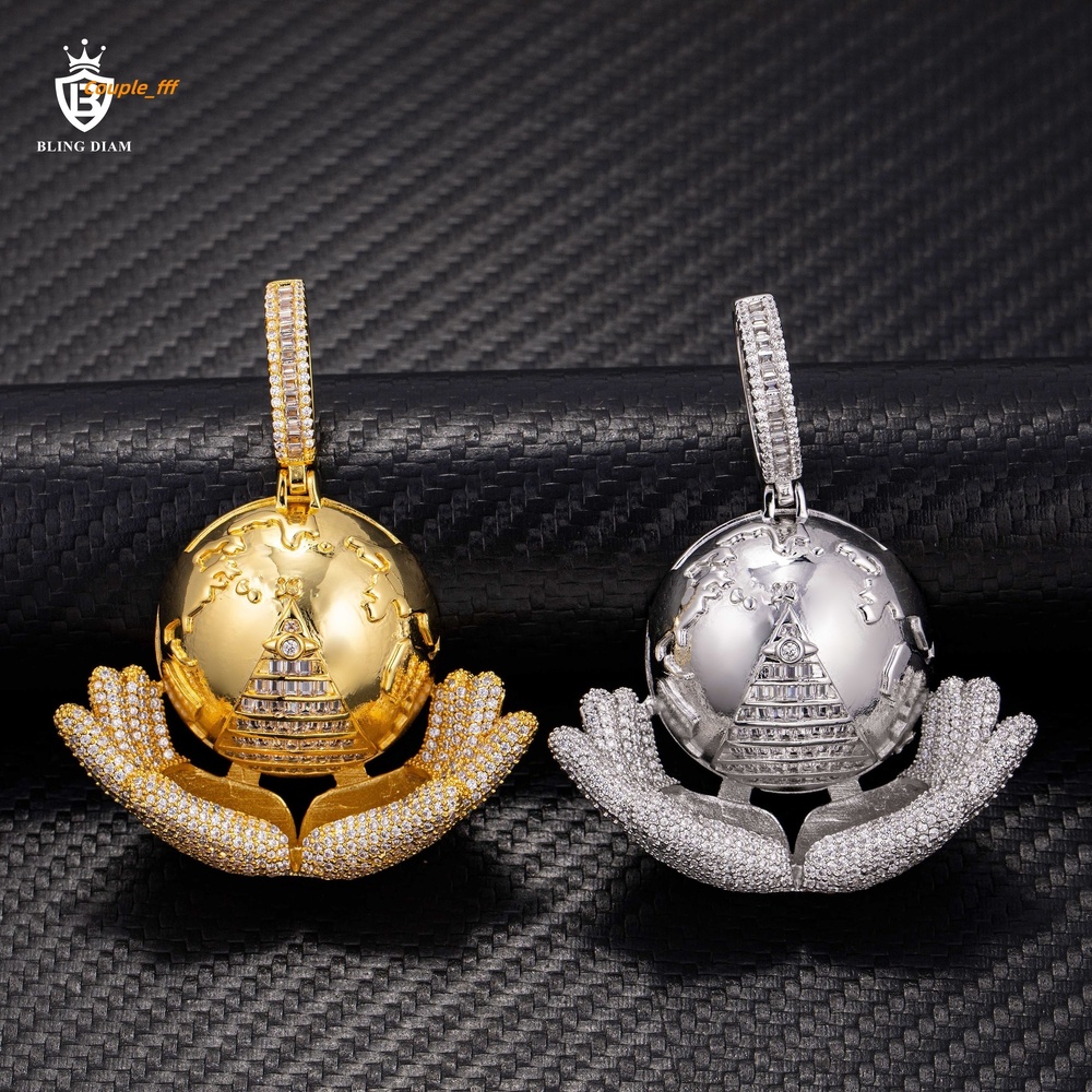 Wholesale Custom Pendant Iced Out Jewelry Hip Hop Brass Full VVS Moissanite Diamond Mens Necklace Set Earth Pendant