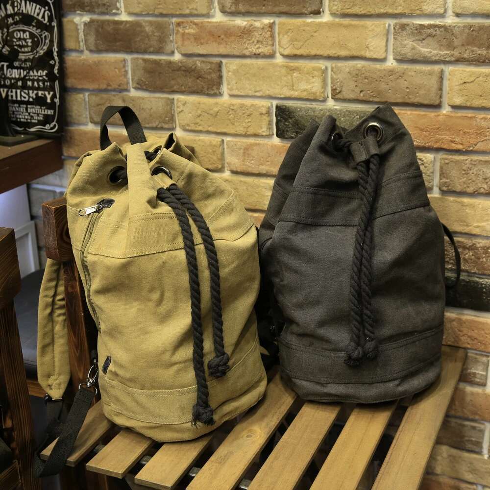 New Men's Large Capacity Men Drawstring Backpack Canvas Bucket Unisex Fashionable Concise School Bag Male Schoolbag
