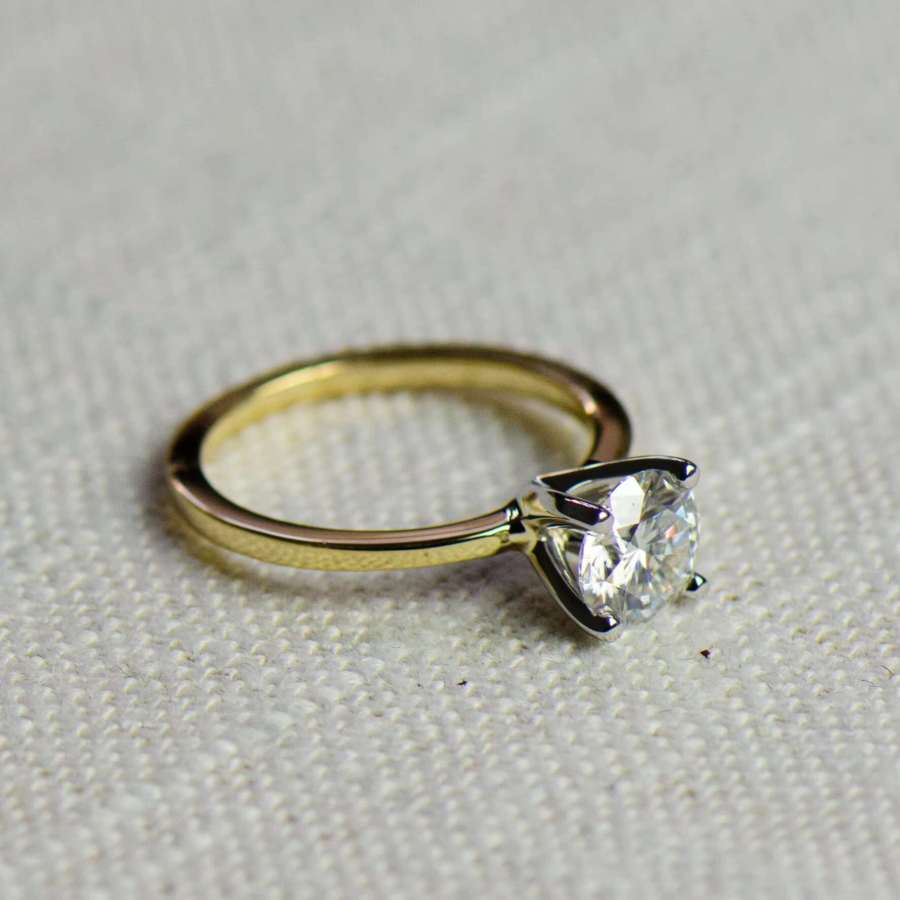 Two Toned Diamond Solitaire Ring 14k 18k Solid Gold or Platinum Lab Grown Diamond Ring