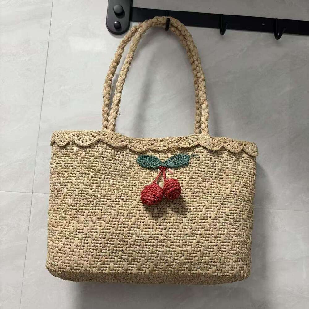 Ins Style Resort Beach Bag Straw Bag For Women In Summer Cute Cherry Lafite Grass Woven Beach Vacation Bag Simple Handbag KQ