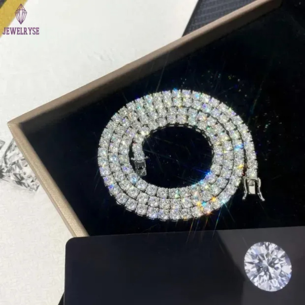Factory Price bulk men sterg sier 4mm iced out vvs round lab grown dia mossanite moissanite tennis chain necklace