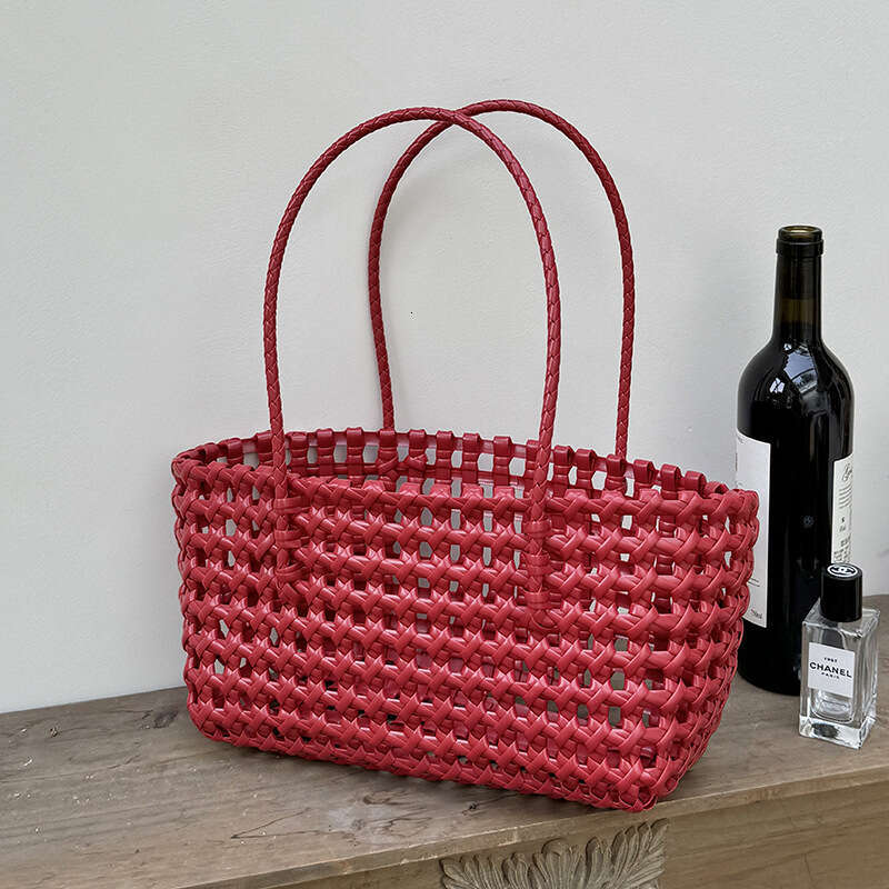 Handheld Hollow Woven Niche Vegetable Basket Vacation Shoulder Picnic Bag, Beach Bag B5