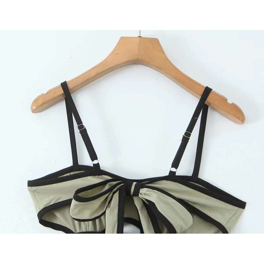 Designer Women's Clothing 2025 Fashion Green Contrast Black Edge Suspender Dress Summer Sleeveless Backless Beach Dresses