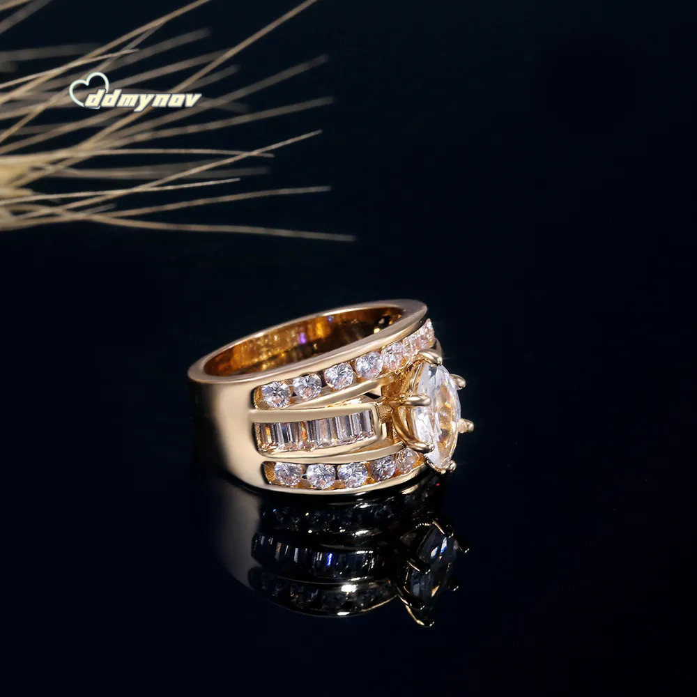 Elegant Marquise Cut Ring: 925 Sterling Silver Engagement Rings with Gold Fill, White Topaz Diamond Accent Bridal, Wedding, and Party Jewelry ddmynov