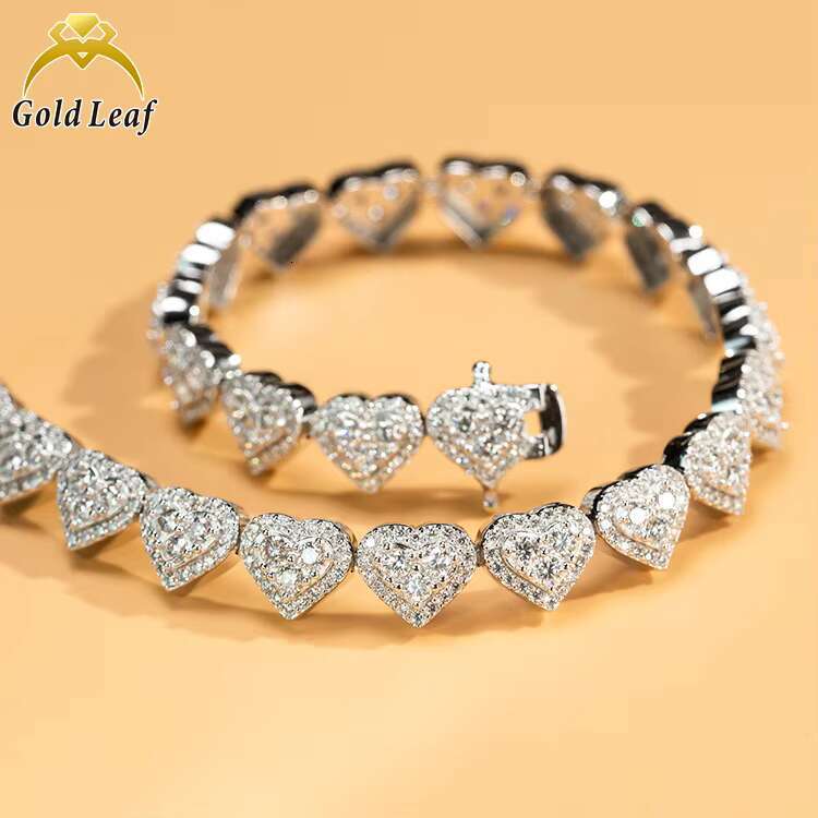 Hot Sale Trendy Heart Shape 925 Silver Gold Plated VVS Moissanite Chain Hiphop Moissanite Cuban Link Necklace