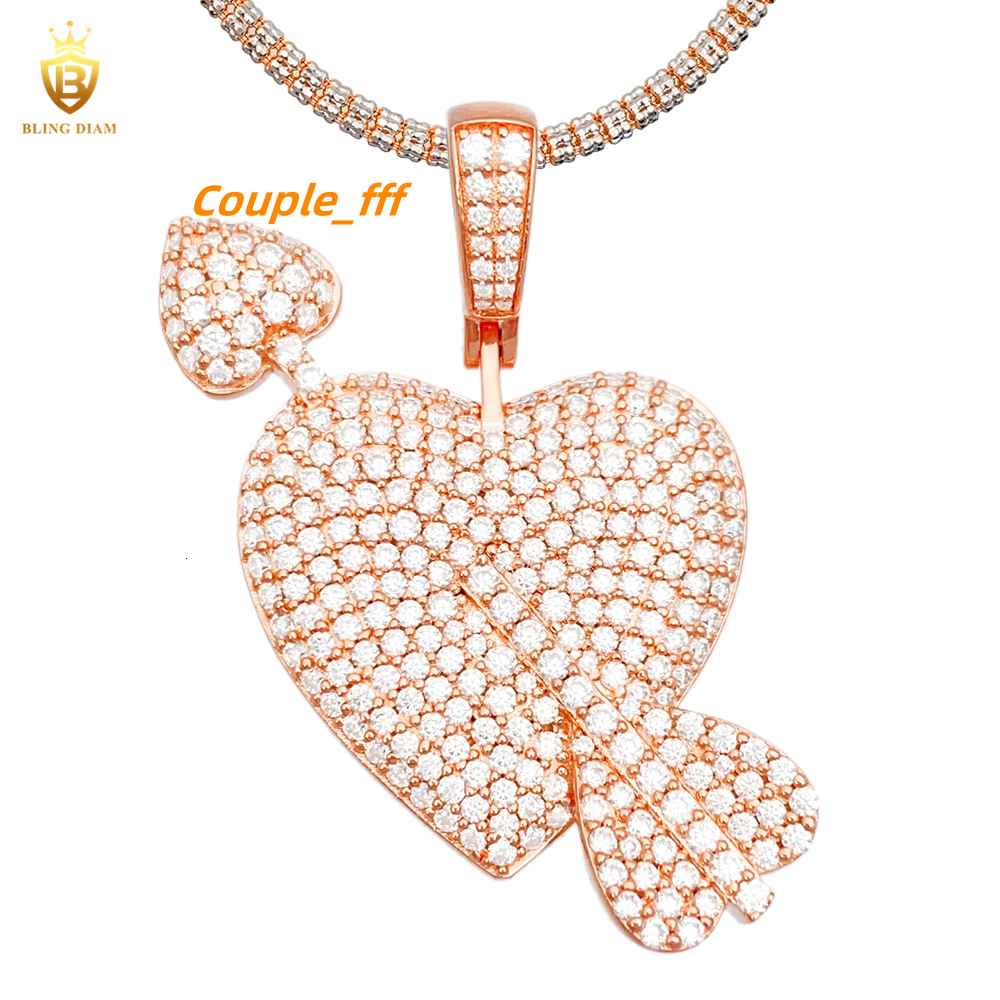 Hip Hop Jewelry Fashion Necklace 925 Sterling Sliver VVS Moissanite Cupids Arrow Heart Charms Pendants