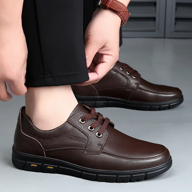 Men Genuine Leather Casual Shoes Soft Sole Walking Shoes Middle-aged Old Man Dad Lightweight Loafers Shoes250418bj