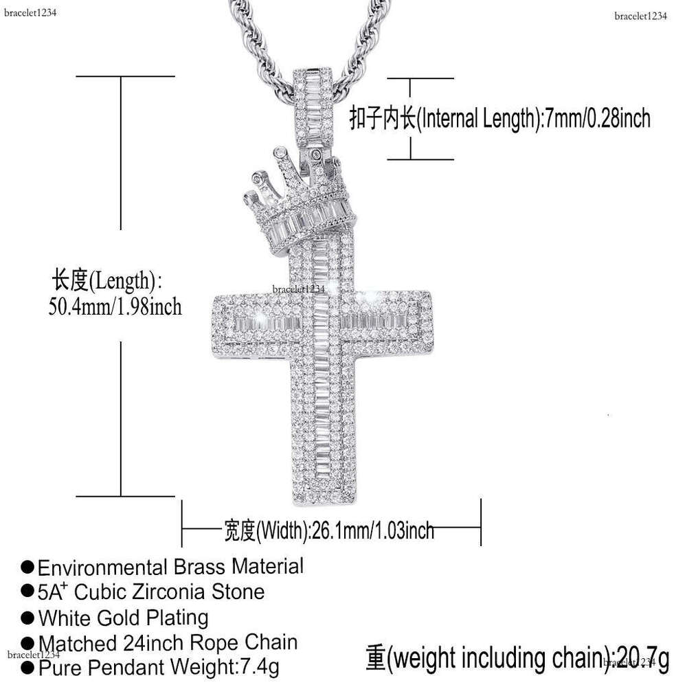 Luxury designer Crown Cross with real gold plated sterling silver set Ice out VVS Moissanite Hip Hop Men Women Necklace Pendant Free shipping