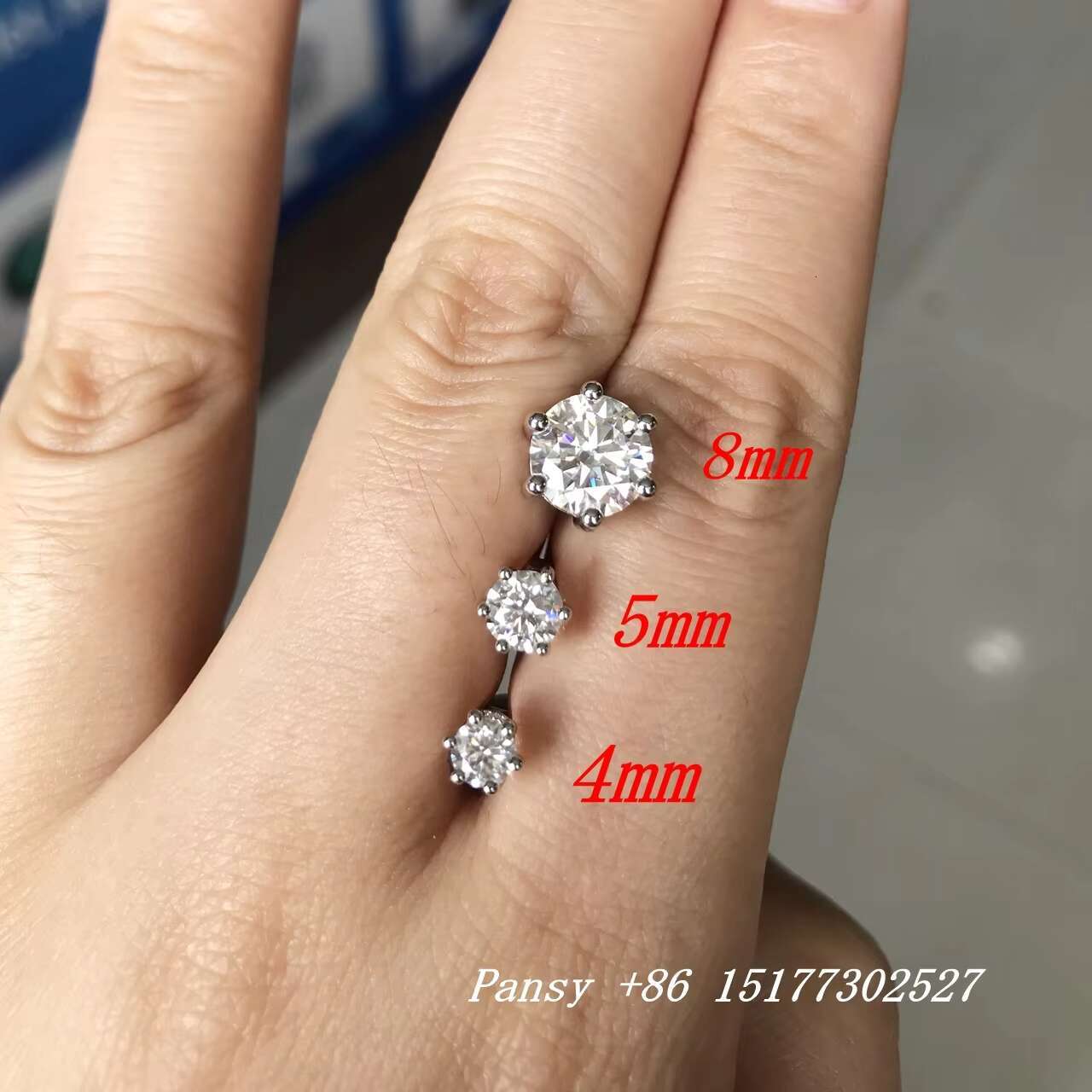 Wuzhou Moissanite Diamond 2CT 8mm Round Shape D Color VVS Clarify Stone Six Claw 925 Sterling Silver Earrings