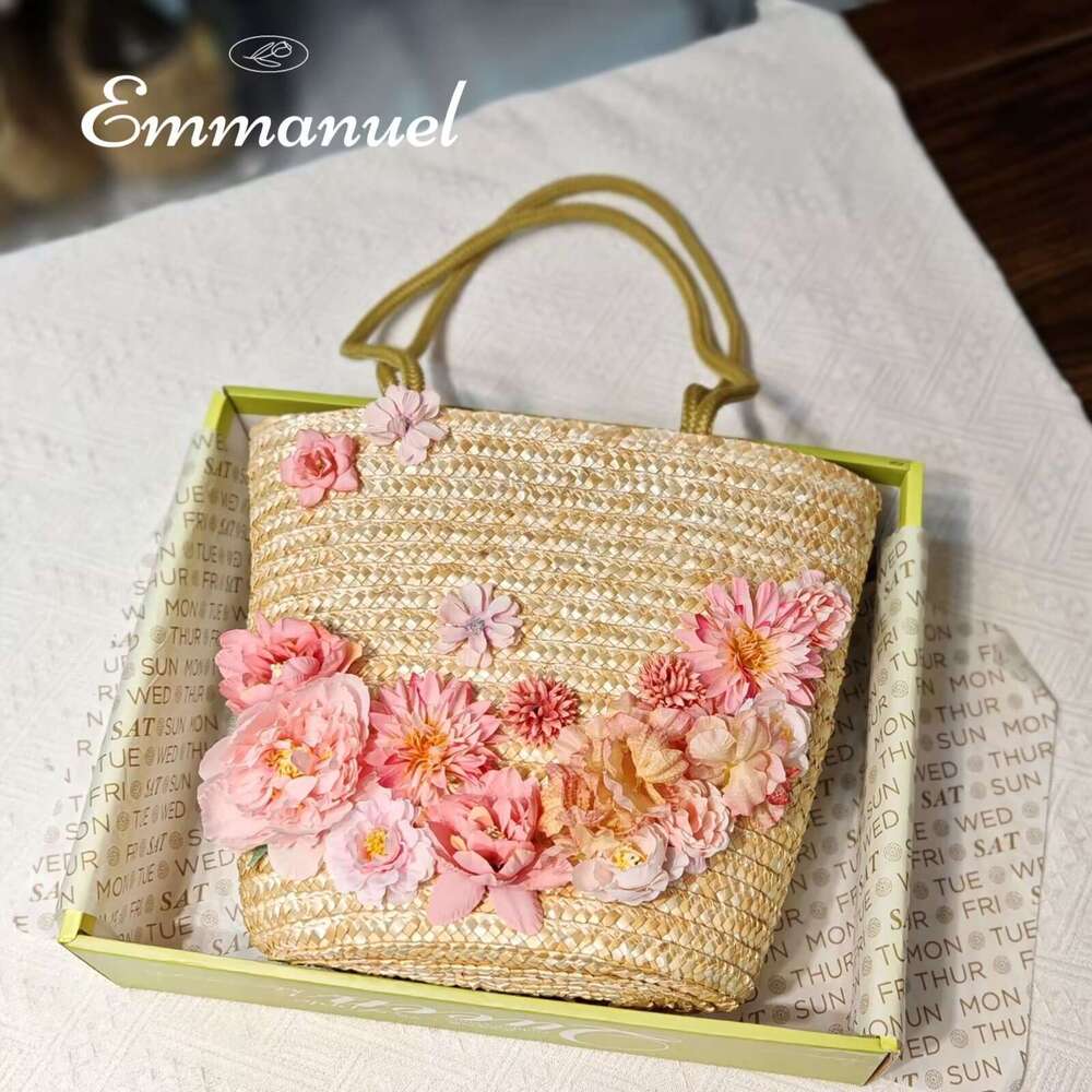 Ins Style Resort Beach Bag French Style Niche Wheat Straw Vegetable Basket One Shoulder Hand Held Large Capacity Grass Beach Vacation Woven Bag Summer
