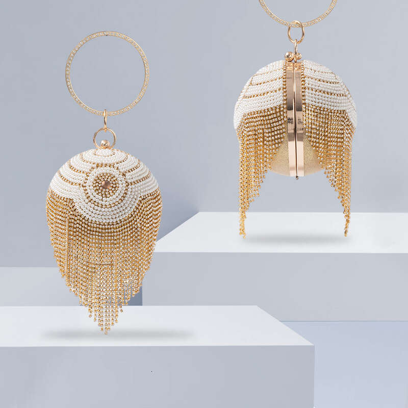 Spherical Pearl Rhinestone Tassel Banquet Small Bag, Fashionable Socialite Versatile Dress Handbag