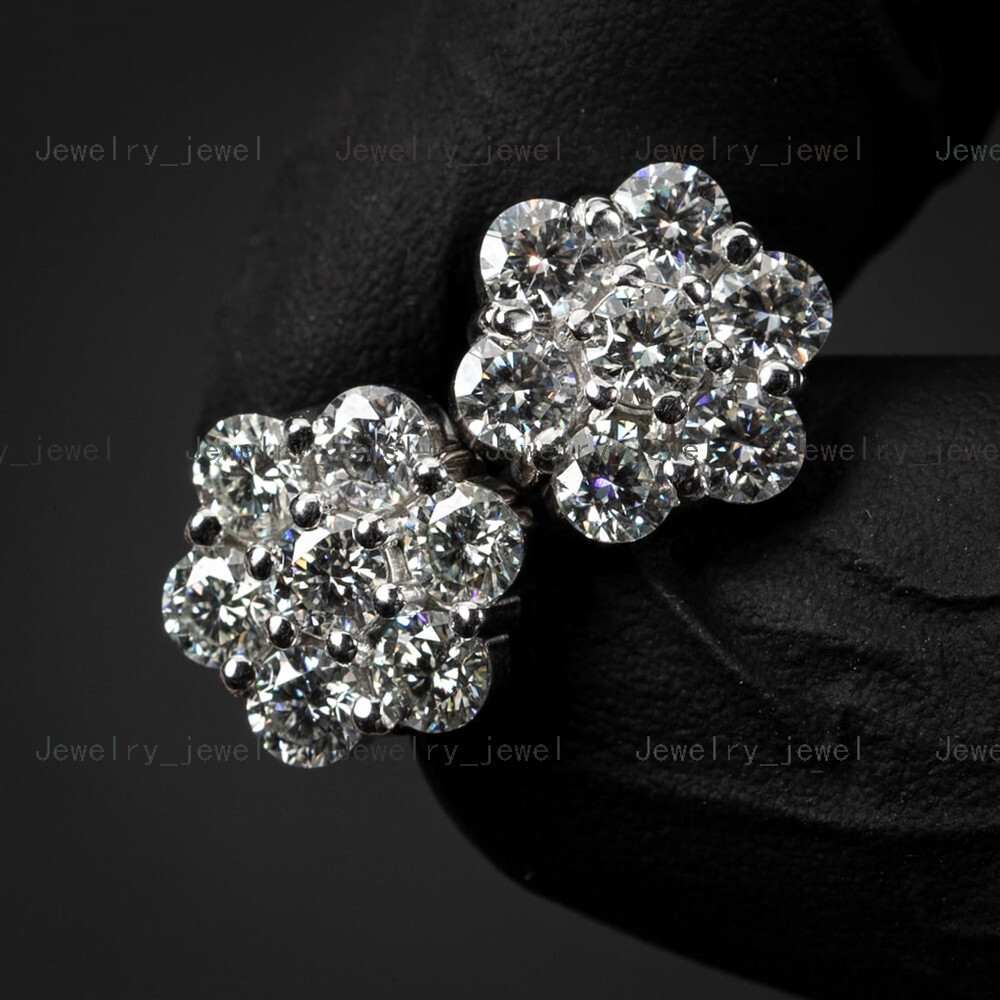 Luxury 925 Sterling Silver Moissanite Diamond Cluster Flower Stud Earrings Jewelry Women Men Earrings