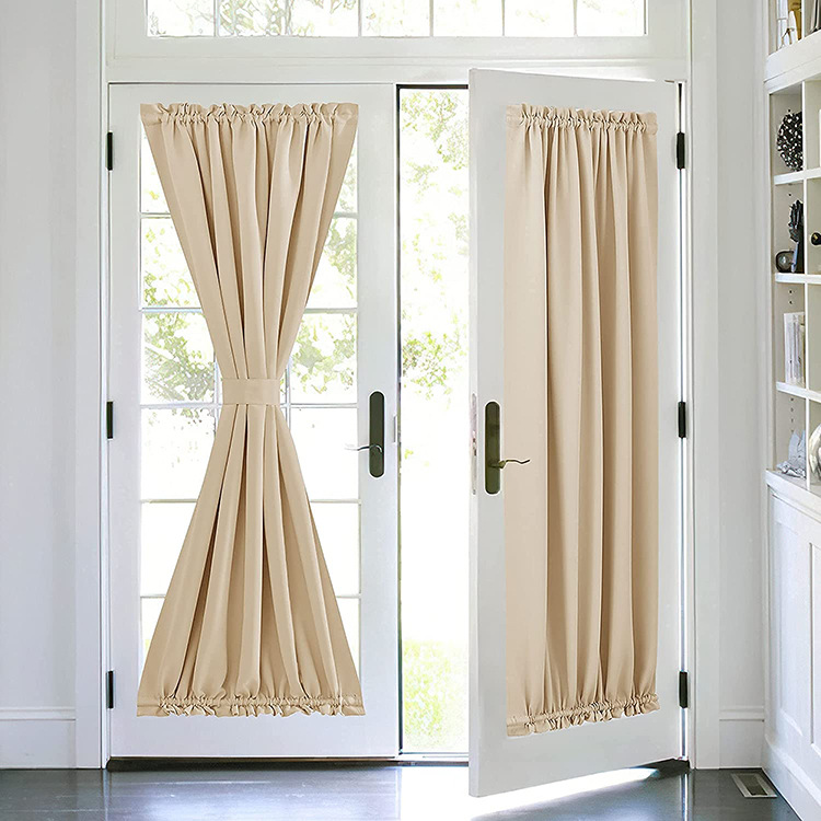 C271 French solid color high light-shielding sunshade curtain rod-through small door and window curtain finished product manufacturers wholesale