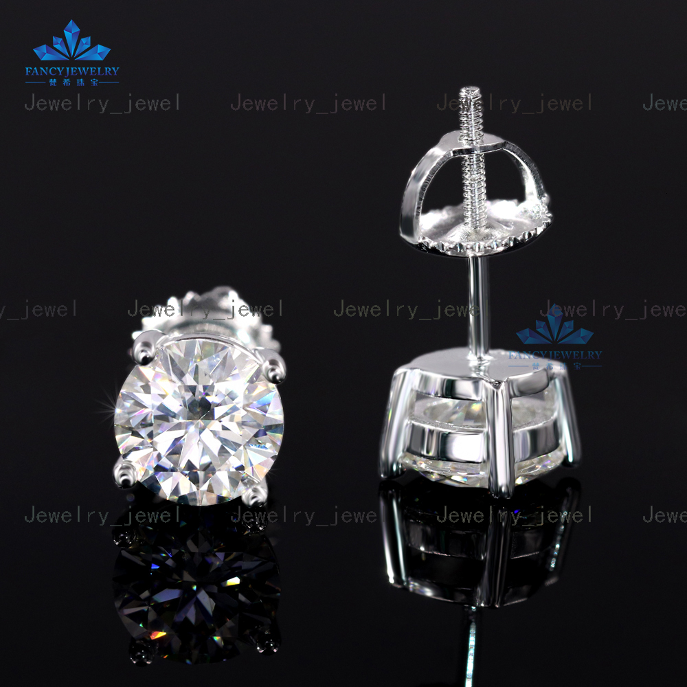2024 New 925 Sterling Silver Stud Earrings Rhodium Plated 5mm 6.5mm 8mm Moissanite Screw Back Stud Earrings for Women