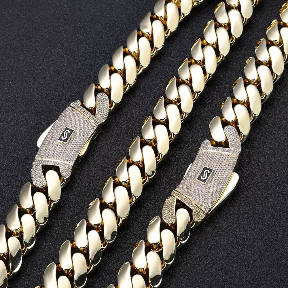 Hip-hop Sterg Sier 18mm 20mm necklace Men's Moissanite Cuban chain K14K18 gold chain