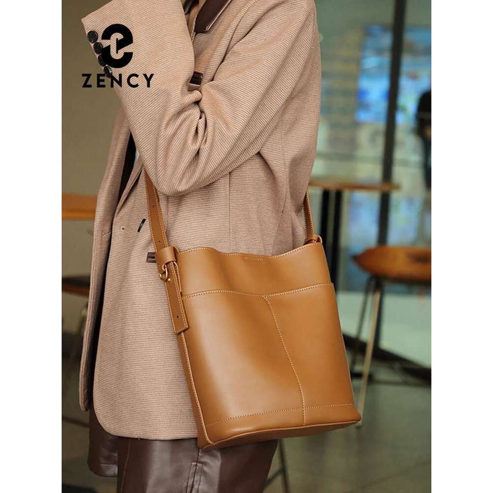 Zency Trendy Solid Color Medium Tote Women Split Leather Shoulder Handbag Shopping Bag For Commuters Bag