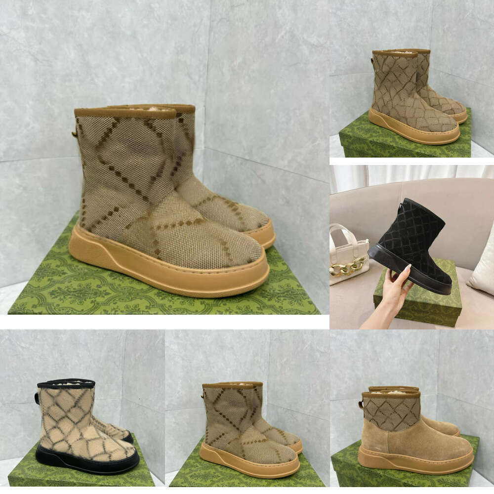 Designer Women shoes Luxury winter Snow Boots suede leather Fucanvas Cruise Interlocking G thick sole Platform with merino wool lining Snow Ankle Boots sneakershoe