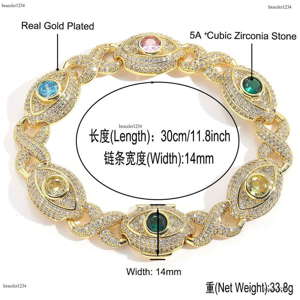 Luxury designer 8-strand 14mm Cuban Unlimited Eye chain, colored Ice out VVS Moissanite bracelet with free shipping